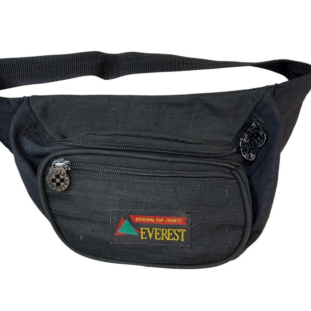 Everest Vintage Black Nylon Fanny Pack Waist Bag 3-Pocket Original Top Sports